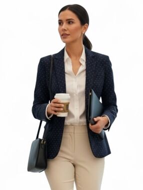 Banana Republic Navy Birdseye Blazer Jacket Dotted Office Career Petite Size 8